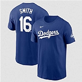 Men's Los Angeles Dodgers #16 Will Smith Royal 2025 World Series Champions Name & Number T-Shirt,baseball caps,new era cap wholesale,wholesale hats