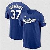 Men's Los Angeles Dodgers #37 Teoscar Hernandez Royal 2025 World Series Champions Name & Number T-Shirt,baseball caps,new era cap wholesale,wholesale hats