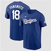 Men's Los Angeles Dodgers #18 Yoshinobu Yamamoto Royal 2025 World Series Champions Name & Number T-Shirt,baseball caps,new era cap wholesale,wholesale hats