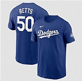 Men's Los Angeles Dodgers #50 Mookie Betts Royal 2025 World Series Champions Name & Number T-Shirt,baseball caps,new era cap wholesale,wholesale hats