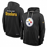 Men's Pittsburgh Steelers Black Sideline Standard Issue Initial Home Dri-FIT Pullover Hoodie,baseball caps,new era cap wholesale,wholesale hats