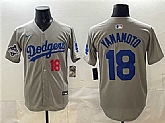 Men's Los Angeles Dodgers #18 Yoshinobu Yamamoto Gray 2025 World Series Champions Patch Stitched Jersey,baseball caps,new era cap wholesale,wholesale hats
