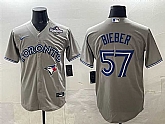 Men's Toronto Blue Jays #57 Shane Bieber Grey 2025 World Series Cool Base Stitched Jersey,baseball caps,new era cap wholesale,wholesale hats
