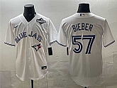 Men's Toronto Blue Jays #57 Shane Bieber White 2025 World Series Home Cool Base Stitched Jersey,baseball caps,new era cap wholesale,wholesale hats