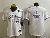 Women's Toronto Blue Jays & Leafs White 2025 World Series With White Leafs Logo Cool Base Stitched Jersey(Run Small),baseball caps,new era cap wholesale,wholesale hats