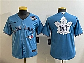 Youth Toronto Blue Jays & Leafs Blue 2025 World Series With White Leafs Logo Cool Base Stitched Baseball Jersey,baseball caps,new era cap wholesale,wholesale hats