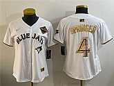 Women's Toronto Blue Jays #4 George Springer White Gold 2025 American League Champions Limited Stitched Jersey Dzhi,baseball caps,new era cap wholesale,wholesale hats