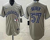 Men's Toronto Blue Jays #57 Shane Bieber Gray Cool Base Jersey,baseball caps,new era cap wholesale,wholesale hats