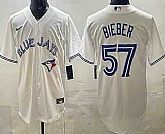 Men's Toronto Blue Jays #57 Shane Bieber White Cool Base Jersey,baseball caps,new era cap wholesale,wholesale hats