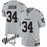 Men's Las Vegas Raiders #34 Bo Jackson Gray F.U.S.E. With Nevada Silver Stat Patch Vapor Limited Stitched Jersey Dzhi,baseball caps,new era cap wholesale,wholesale hats