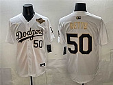Men's Los Angeles Dodgers #50 Mookie Betts White Gold 2025 World Series Patch Limited Stitched Jersey Dzhi,baseball caps,new era cap wholesale,wholesale hats