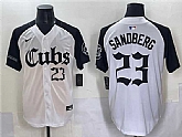 Men's Chicago Cubs #23 Ryne Sandberg White Black 'Gothic North Side Edition' Vapor Premier Limited Stitched Baseball Jersey,baseball caps,new era cap wholesale,wholesale hats