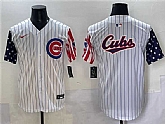 Men's Chicago Cubs Team Big Logo White Pinstripe 2025 Independence Day Vapor Premier Limited Stitched Baseball Jersey,baseball caps,new era cap wholesale,wholesale hats