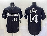 Men's Cincinnati Reds #14 Pete Rose Black 'Gothic Queen City Edition' Vapor Premier Limited Stitched Baseball Jersey,baseball caps,new era cap wholesale,wholesale hats