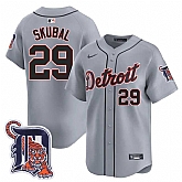 Men's Detroit Tigers #29 Tarik Skubal Gray Logo Patch Vapor Premier Limited Stitched Baseball Jersey Dzhi,baseball caps,new era cap wholesale,wholesale hats