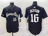 Men's Kansas City Royals #16 Bo Jackson Black 'Gothic Crown Edition' Vapor Premier Limited Stitched Baseball Jersey,baseball caps,new era cap wholesale,wholesale hats
