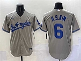 Men's Los Angeles Dodgers #6 H.S.Kim Gray Cool Base Stitched Baseball Jersey,baseball caps,new era cap wholesale,wholesale hats
