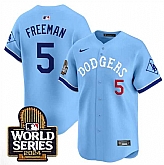 Men's Los Angeles Dodgers #5 Freddie Freeman Blue With 2024 World Series Patch Vapor Premier Limited Stitched Baseball Jersey Dzhi,baseball caps,new era cap wholesale,wholesale hats