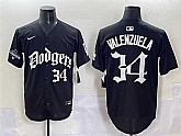 Men's Los Angeles Dodgers #34 Fernando Valenzuela Black 2025 LA Gothic Style With 2024 World Series Champions Patch Vapor Premier Limited Stitched Baseball Jersey,baseball caps,new era cap wholesale,wholesale hats