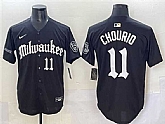 Men's Milwaukee Brewers #11 Jackson Chourio Black 'Gothic 414 Shadows Edition' Vapor Premier Limited Stitched Jersey,baseball caps,new era cap wholesale,wholesale hats
