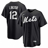 Men's New York Mets #12 Francisco Lindor Black Lights Out Limited Stitched Baseball Jersey Dzhi,baseball caps,new era cap wholesale,wholesale hats