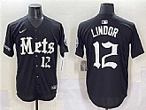Men's New York Mets #12 Francisco Lindor Black 'Gotham Gothic Edition' Vapor Premier Limited Stitched Baseball Jersey,baseball caps,new era cap wholesale,wholesale hats