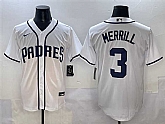 Men's San Diego Padres #3 Jackson Merrill White Cool Base Stitched Baseball Jersey,baseball caps,new era cap wholesale,wholesale hats