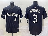 Men's San Diego Padres #3 Jackson Merrill Black Gothic Edition Vapor Limited Stitched Baseball Jersey,baseball caps,new era cap wholesale,wholesale hats