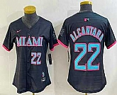 Women's Miami Marlins #22 Sandy Alcantara Number Black 2025 City Connect Limited Stitched Jersey,baseball caps,new era cap wholesale,wholesale hats