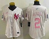 Women's New York Yankees #2 Derek Jeter White Pink Pinstripe Fashion Cool Base Jersey,baseball caps,new era cap wholesale,wholesale hats