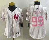 Women's New York Yankees #99 Aaron Judge White Pink Pinstripe Fashion Cool Base Jersey,baseball caps,new era cap wholesale,wholesale hats