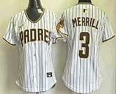Women's San Diego Padres #3 Jackson Merrill White Pinstripe Limited Stitched Jersey,baseball caps,new era cap wholesale,wholesale hats