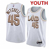 Youth Cleveland Cavaliers #45 Donovan Mitchell White City Edition Stitched Jersey Dzhi,baseball caps,new era cap wholesale,wholesale hats