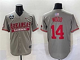 Men's Arkansas Razorbacks #14 Gage Wood Grey 2025 World Series & SEC Patch Stitched Jersey,baseball caps,new era cap wholesale,wholesale hats