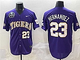 Men's LSU Tigers #23 Luis Hernandez Purple 2025 World Series & SEC Patch Stitched Baseball Jersey,baseball caps,new era cap wholesale,wholesale hats