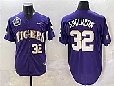 Men's LSU Tigers #32 Kade Anderson Purple 2025 World Series & SEC Patch Stitched Baseball Jersey,baseball caps,new era cap wholesale,wholesale hats
