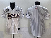 Men's LSU Tigers Blank White Pinstripe 2025 World Series & SEC Patch Stitched Baseball Jersey,baseball caps,new era cap wholesale,wholesale hats