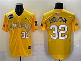 Men's LSU Tigers #32 Kade Anderson Gold 2025 World Series & SEC Patch Stitched Baseball Jersey,baseball caps,new era cap wholesale,wholesale hats