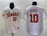 Men's Texas Longhorns #10 Mia Scott White Pinstripe 2025 Softball National Champions & SEC Patch Stitched Jersey,baseball caps,new era cap wholesale,wholesale hats