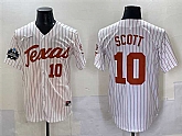 Men's Texas Longhorns #10 Mia Scott White Pinstripe 2025 World Series & SEC Patch Stitched Jersey,baseball caps,new era cap wholesale,wholesale hats