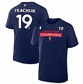 Men's Florida Panthers #19 Matthew Tkachuk Navy 2025 Stanley Cup Champions Pro Name & Number T-Shirt,baseball caps,new era cap wholesale,wholesale hats