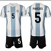 Men's Argentina #5 Leandro Paredes White Blue 2024-25 50th Anniversary Home Soccer Jersey Suit,baseball caps,new era cap wholesale,wholesale hats