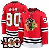 Men's Chicago Blackhawks #90 Joe Veleno Red 2025 Home 100th Anniversary Stitched Hockey Jersey Dzhi,baseball caps,new era cap wholesale,wholesale hats