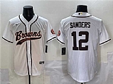 Men's Cleveland Browns #12 Shedeur Sanders White With Patch Cool Base Stitched Baseball Jersey,baseball caps,new era cap wholesale,wholesale hats