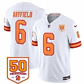 Men & Women & Youth Tampa Bay Buccaneers #6 Baker Mayfield White 2025 F.U.S.E. 50th Anniversary Patch Vapor Untouchable Limited Stitched Jersey,baseball caps,new era cap wholesale,wholesale hats