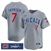Men's Chicago Cubs #7 Dansby Swanson Gray 'Ryne Sandberg Tribute' Vapor Limited V3 Stitched Jersey Dzhi,baseball caps,new era cap wholesale,wholesale hats