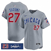 Men's Chicago Cubs #27 Seiya Suzuki Gray 'Ryne Sandberg Tribute' Vapor Limited V3 Stitched Jersey Dzhi,baseball caps,new era cap wholesale,wholesale hats
