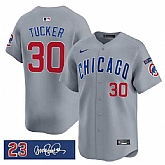 Men's Chicago Cubs #30 Kyle Tucker Gray 'Ryne Sandberg Tribute' Vapor Limited V3 Stitched Jersey Dzhi,baseball caps,new era cap wholesale,wholesale hats