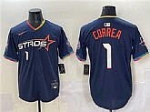 Men's Houston Astros #1 Carlos Correa Navy 2025 City Connect With Texas Patch Limited Stitched Jersey,baseball caps,new era cap wholesale,wholesale hats
