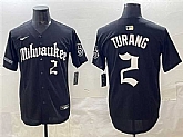 Men's Milwaukee Brewers #2 Brice Turang Black 'Gothic 414 Shadows Edition' Vapor Premier Limited Stitched Jersey,baseball caps,new era cap wholesale,wholesale hats